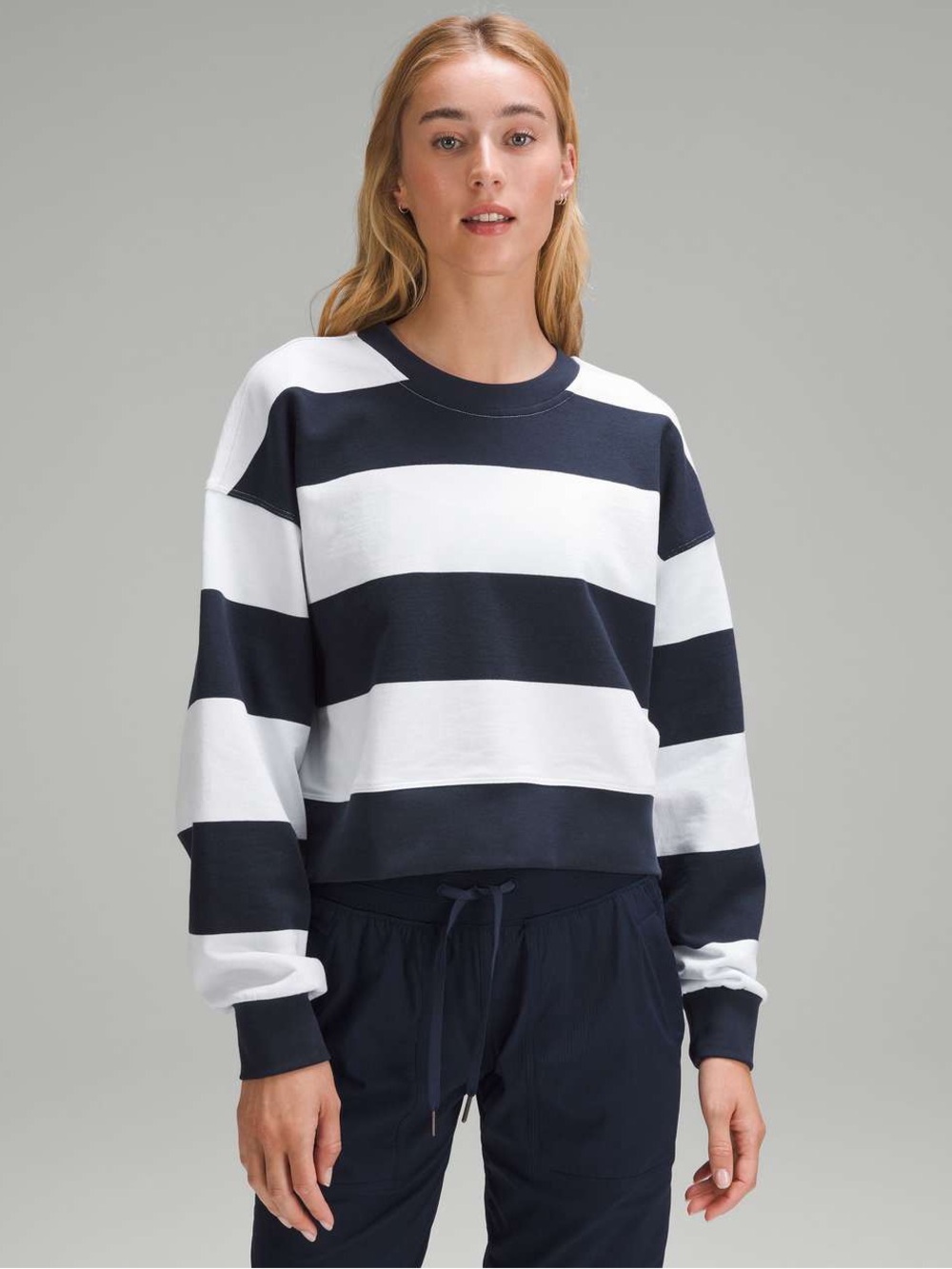 Lululemon perfectly oversized cropped crew pack stripe true navy white 6